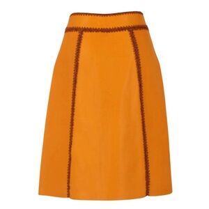 Orange A-Line Skirt with Brown Trim